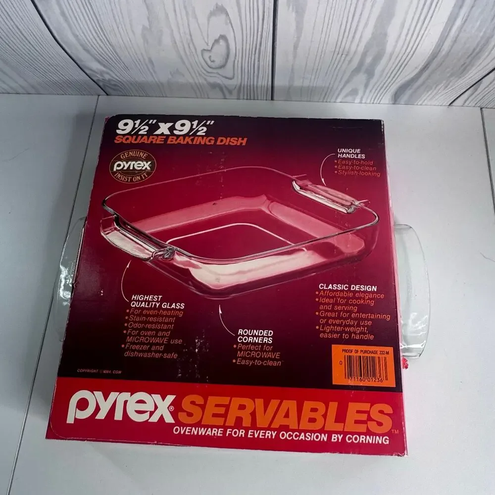 NOS Vintage Pyrex Servables 2 qt Clear Square Glass Baking Dish 9.5in 1984